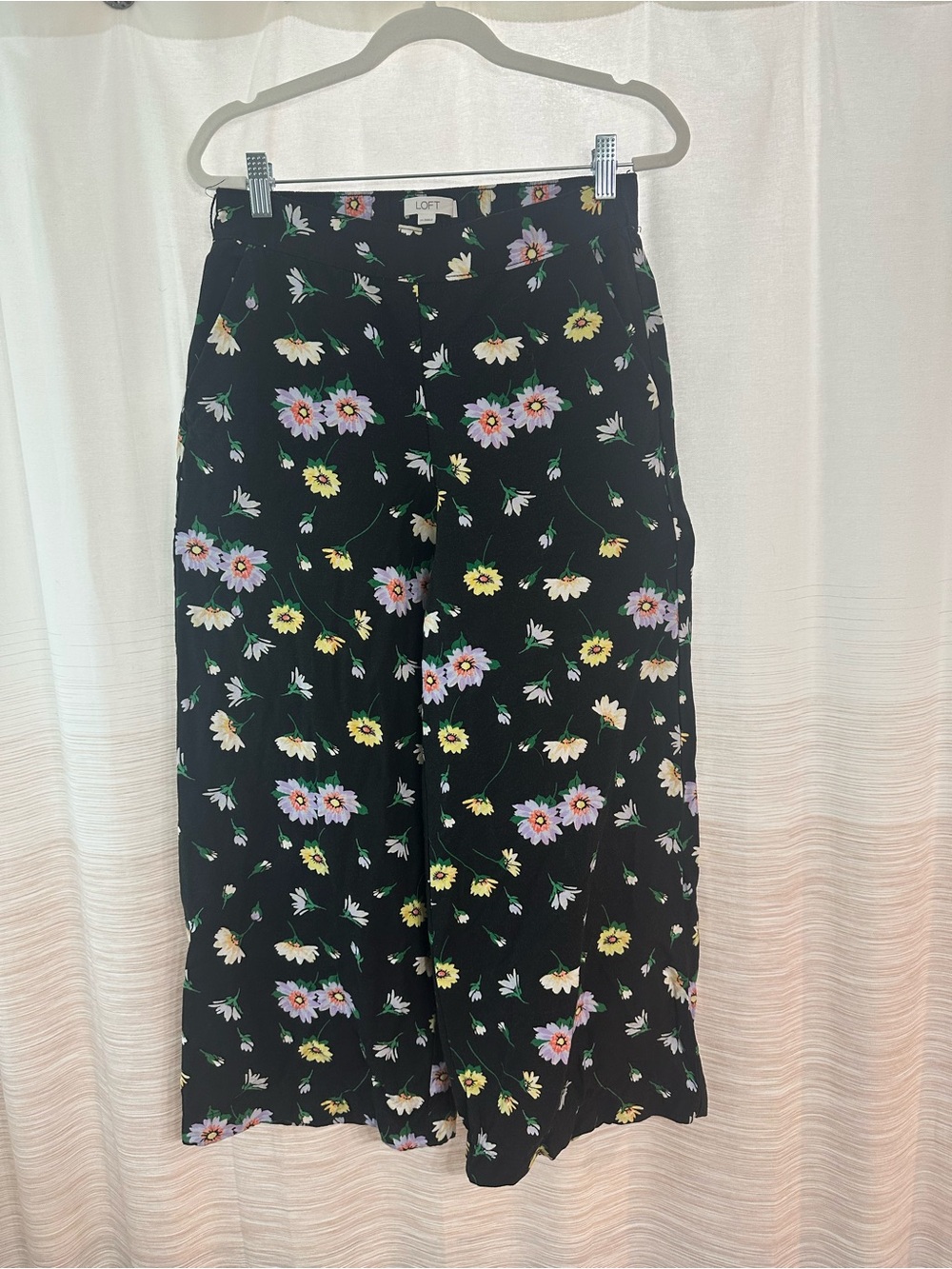 LOFT Black Floral Linen Blend Pants Size XS